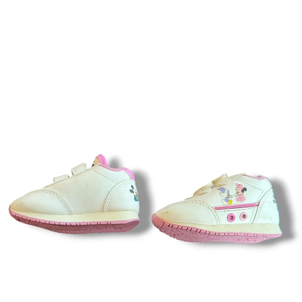 Disney Vintage Minnie Mouse Babies Sneakers Kids Size 1 White Pink Hook Loop